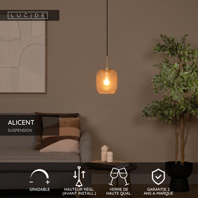 Lucide ALICENT - Suspension - Ø 18 cm - 1xE27 - Or Mat / Laiton